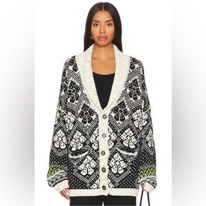 NWT FREE PEOPLE sasha cardigan Black and White Patterned Sweater w accents